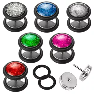 316L acél ál fültágító dugó, kerek, fekete gumigyűrűvel, különböző színekben, 6 mm - A piercing színe: Lila