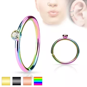 Acél piercing, vékony fényes karika apró átlátszó cirkóniával díszítve - A piercing színe: Rézszínű